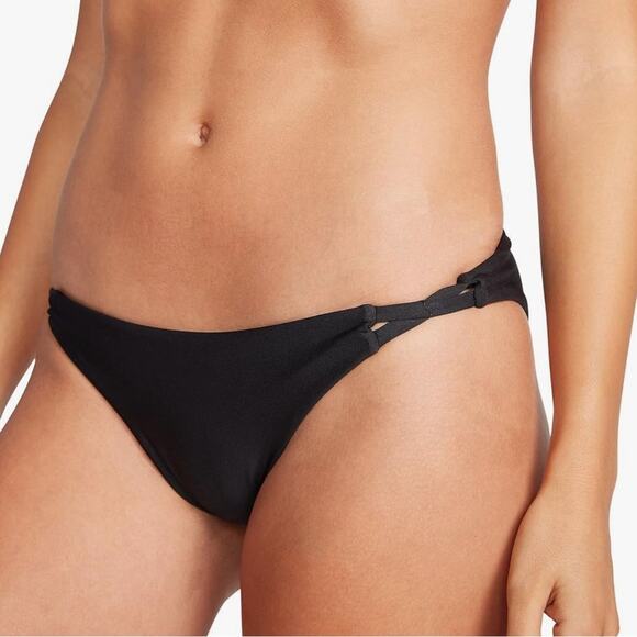 Volcom Large Simply Seamless Hipster Swimsuit Bikini Bottom Solid Black Strappy - Picture 1 of 10
